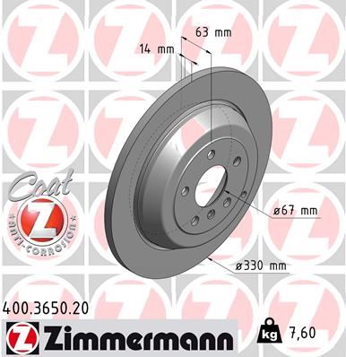 ZIMMERMANN 400.3650.20 Fren Sistemleri Fren Diski - MERCEDES-BENZ R-SERISI (W251, V251) uyumlu