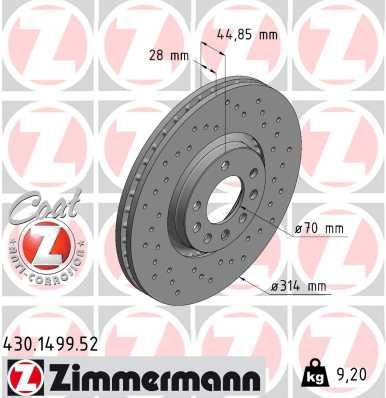 ZIMMERMANN 430.1499.52 Fren Sistemleri Fren Diski - SAAB 9-3 (YS3F, E79, D79, D75) uyumlu