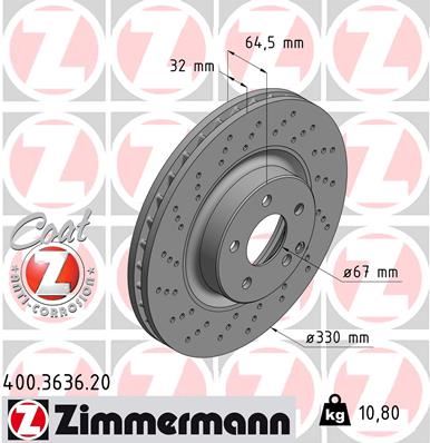 ZIMMERMANN 400.3636.20 Fren Sistemleri Fren Diski - MERCEDES-BENZ E-SERISI T-Model (S211) uyumlu