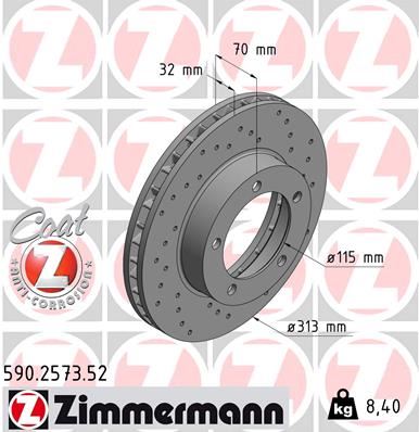 ZIMMERMANN 590.2573.52 Fren Sistemleri Fren Diski - TOYOTA LAND CRUISER 100 (_J1_) uyumlu