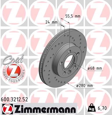 ZIMMERMANN 600.3212.52 Fren Sistemleri Fren Diski - VW TRANSPORTER T4 Minibüs/Otobüs (70B, 70C, 7DB, 7DK, 70J, 70K, uyumlu
