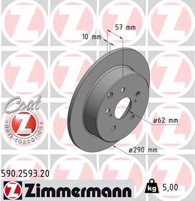 ZIMMERMANN 590.2593.20 Fren Sistemleri Fren Diski - TOYOTA COROLLA Verso (ZER_, ZZE12_, R1_) uyumlu