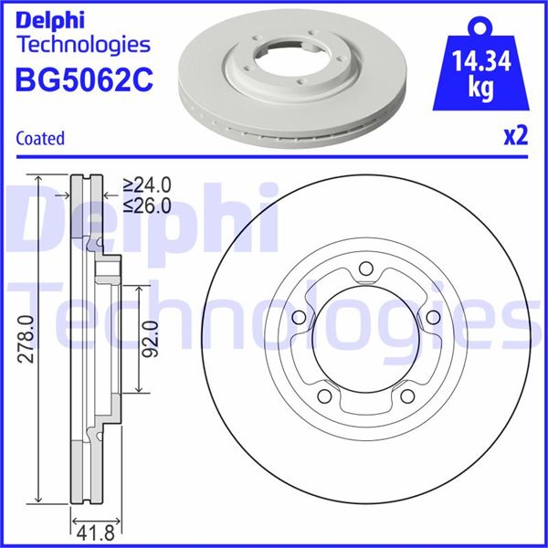 DELPHI BG5062C Fren Sistemleri Fren Diski - KIA BONGO Platform şasi (PU) uyumlu