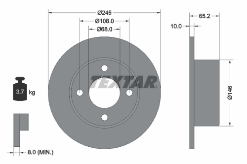 TEXTAR 92054300 Fren Sistemleri Fren Diski - AUDI 100 C3 Sedan (443, 444) uyumlu
