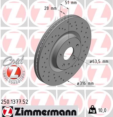 ZIMMERMANN 250.1377.52 Fren Sistemleri Fren Diski - FORD MONDEO V Turnier (CF) uyumlu