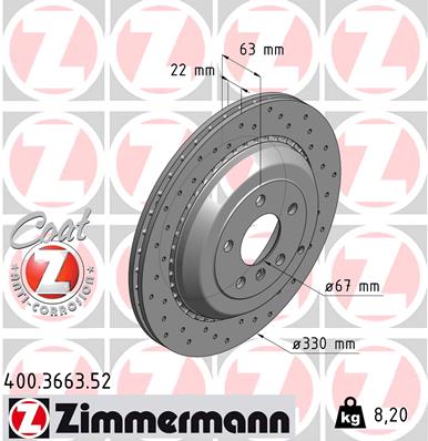 ZIMMERMANN 400.3663.52 Fren Sistemleri Fren Diski - MERCEDES-BENZ R-SERISI (W251, V251) uyumlu