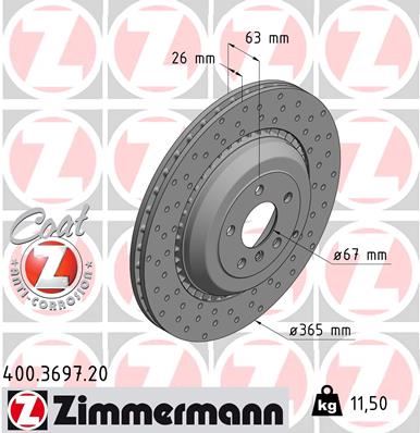 ZIMMERMANN 400.3697.20 Fren Sistemleri Fren Diski - MERCEDES-BENZ M-SERISI (W164) uyumlu