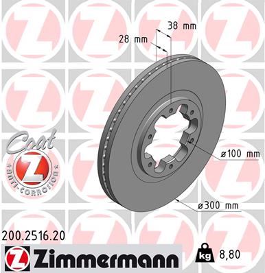 ZIMMERMANN 200.2516.20 Fren Sistemleri Fren Diski - NISSAN NP300 PICKUP (D22) uyumlu