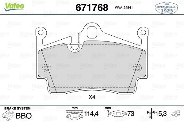 VALEO 671768 Fren Sistemleri Fren Balatası - PORSCHE BOXSTER Spyder (987) uyumlu