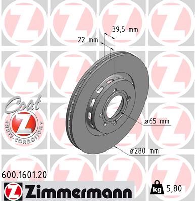 ZIMMERMANN 600.1601.20 Fren Sistemleri Fren Diski - VW GOLF II (19E, 1G1) uyumlu
