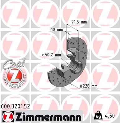 ZIMMERMANN 600.3201.52 Fren Sistemleri Fren Diski - VW PASSAT B3/B4 (3A2, 35I) uyumlu