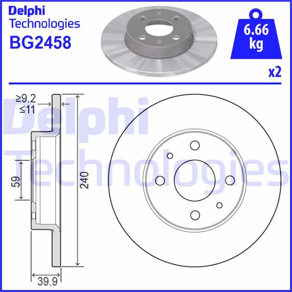 DELPHI BG2458 Fren Sistemleri Fren Diski - ALFA ROMEO 33 (905_) uyumlu
