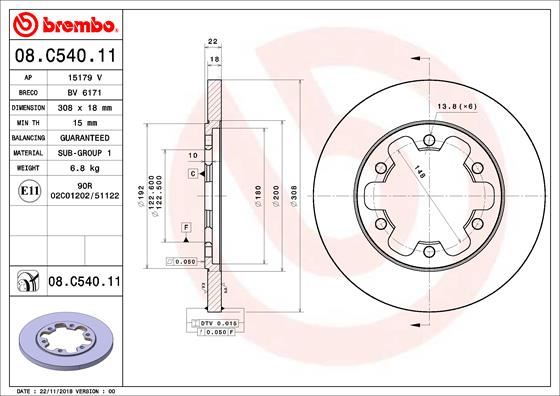 BREMBO 08.C540.11 Fren Sistemleri Fren Diski - FORD TRANSIT V363 Minibüs/Otobüs (FAD, FBD) uyumlu