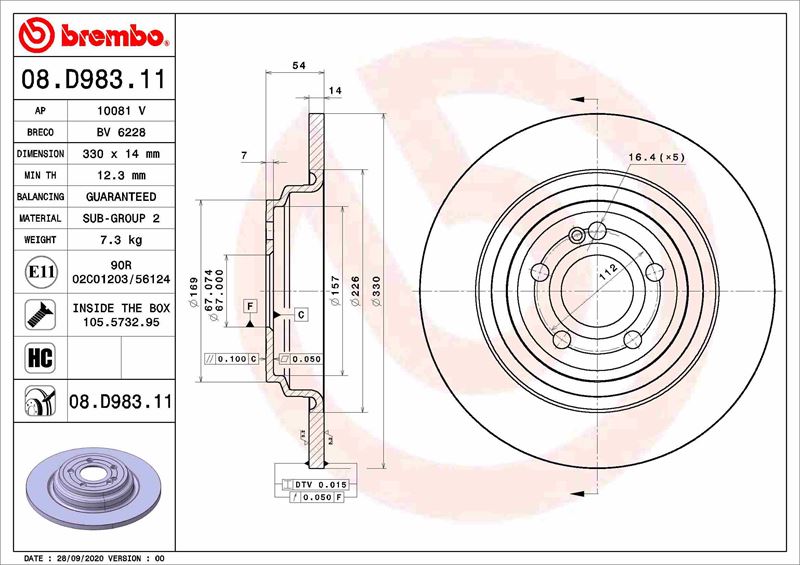 BREMBO 08.D983.11 Fren Sistemleri Fren Diski - MERCEDES-BENZ GLE (V167) uyumlu