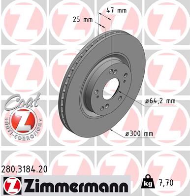 ZIMMERMANN 280.3184.20 Fren Sistemleri Fren Diski - HONDA CR-V II (RD_) uyumlu
