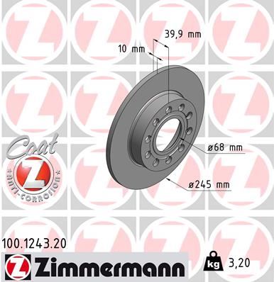 ZIMMERMANN 100.1243.20 Fren Sistemleri Fren Diski - AUDI A4 B6 (8E2) uyumlu