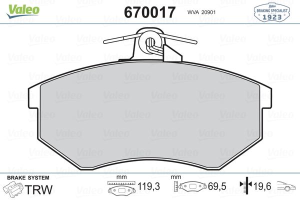 VALEO 670017 Fren Sistemleri Fren Balatası - AUDI 80 B3 Sedan (893, 894, 8A2) uyumlu