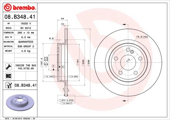 BREMBO 08.B348.41 Fren Sistemleri Fren Diski - MERCEDES-BENZ B-SERISI Sports Tourer (W246, W242) uyumlu