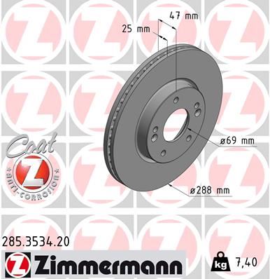 ZIMMERMANN 285.3534.20 Fren Sistemleri Fren Diski - HYUNDAI i30 (PDE, PD, PDEN) uyumlu