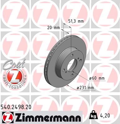 ZIMMERMANN 540.2498.20 Fren Sistemleri Fren Diski - NISSAN PIXO (UA0) uyumlu