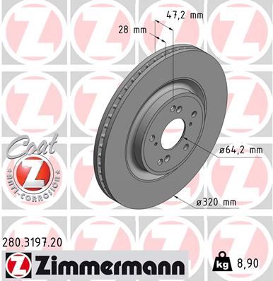 ZIMMERMANN 280.3197.20 Fren Sistemleri Fren Diski - HONDA CR-V V (RW_, RT_) uyumlu