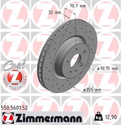 ZIMMERMANN 550.5601.52 Fren Sistemleri Fren Diski - TESLA MODEL S (5YJS) uyumlu