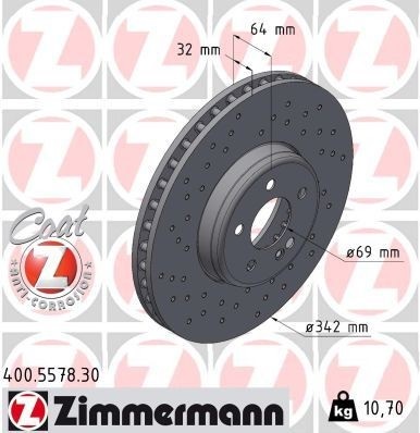 ZIMMERMANN 400.5578.30 Fren Sistemleri Fren Diski - MERCEDES-BENZ C-SERISI T-MODEL (S206) uyumlu