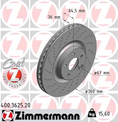 ZIMMERMANN 400.3625.20 Fren Sistemleri Fren Diski - MERCEDES-BENZ S-SERISI Coupe (C216) uyumlu