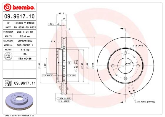 BREMBO 09.9617.11 Fren Sistemleri Fren Diski - VOLVO S40 I (644) uyumlu