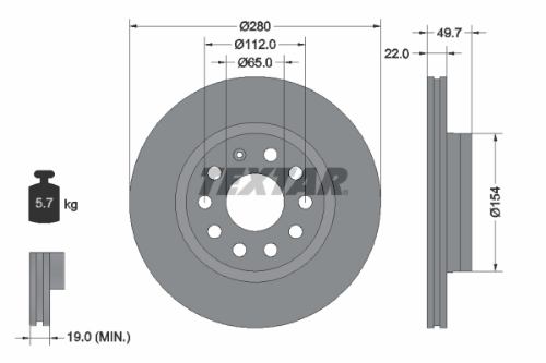 TEXTAR 92120705 Fren Sistemleri Fren Diski - SEAT LEON (1P1) uyumlu