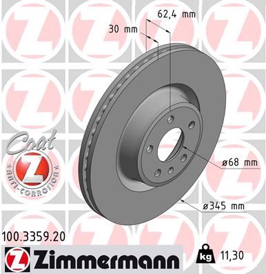ZIMMERMANN 100.3359.20 Fren Sistemleri Fren Diski - AUDI A6 Allroad C7 (4GH, 4GJ) uyumlu