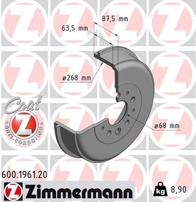 ZIMMERMANN 600.1961.20 Fren Sistemleri Fren Kampanası - VW TRANSPORTER T4 Minibüs/Otobüs (70B, 70C, 7DB, 7DK, 70J, 70K, uyumlu