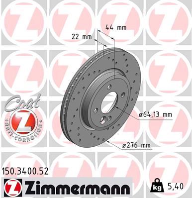 ZIMMERMANN 150.3400.52 Fren Sistemleri Fren Diski - MINI MINI (R50, R53) uyumlu