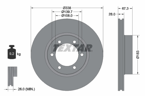 TEXTAR 92137303 Fren Sistemleri Fren Diski - TOYOTA LAND CRUISER PRADO (_J12_) uyumlu