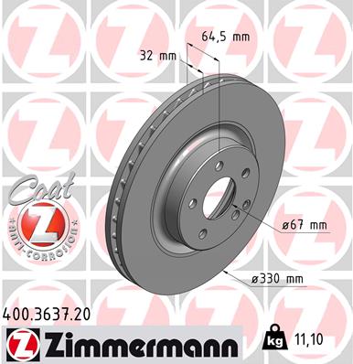 ZIMMERMANN 400.3637.20 Fren Sistemleri Fren Diski - MERCEDES-BENZ GLK-SERISI (X204) uyumlu