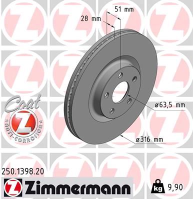 ZIMMERMANN 250.1398.20 Fren Sistemleri Fren Diski - FORD S-MAX (CJ, WA6) uyumlu