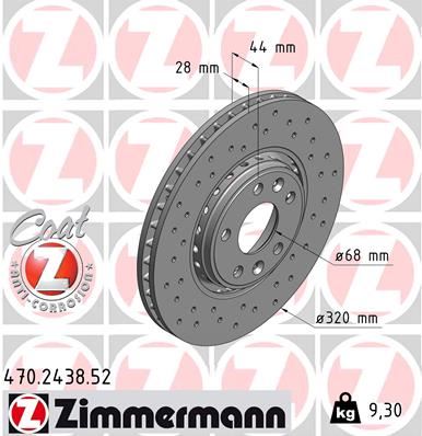 ZIMMERMANN 470.2438.52 Fren Sistemleri Fren Diski - RENAULT LAGUNA III (BT0/1) uyumlu