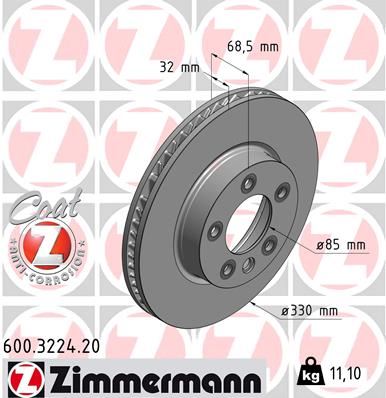 ZIMMERMANN 600.3224.20 Fren Sistemleri Fren Diski - VW TOUAREG (7P5, 7P6) uyumlu