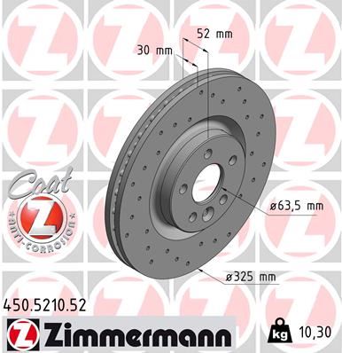 ZIMMERMANN 450.5210.52 Fren Sistemleri Fren Diski - LAND ROVER RANGE ROVER EVOQUE (L538) uyumlu
