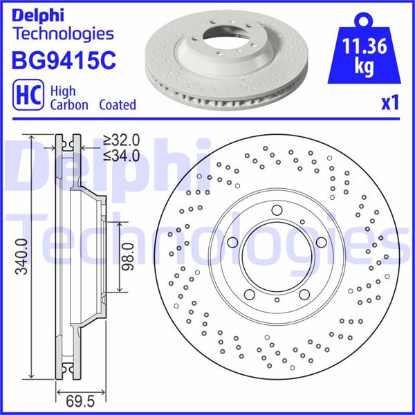 DELPHI BG9415C Fren Sistemleri Fren Diski - PORSCHE 911 (991) uyumlu