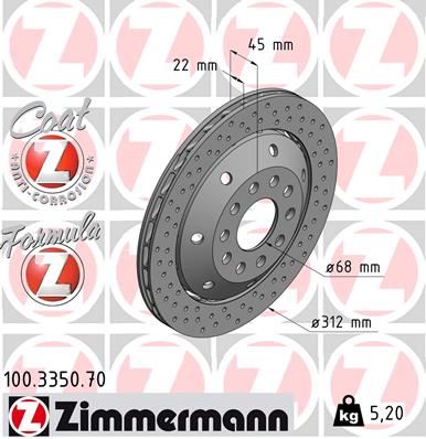 ZIMMERMANN 100.3350.70 Fren Sistemleri Fren Diski - AUDI A4 B5 Avant (8D5) uyumlu
