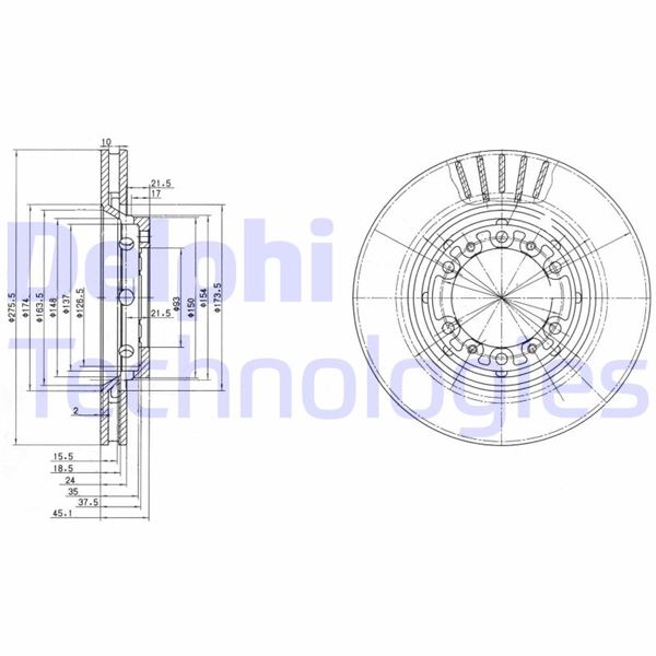 DELPHI BG3115 Fren Sistemleri Fren Diski - MITSUBISHI L400 Minibüs/Otobüs (PD_W, PC_W, PA_V, PB_V, PA_W) uyumlu
