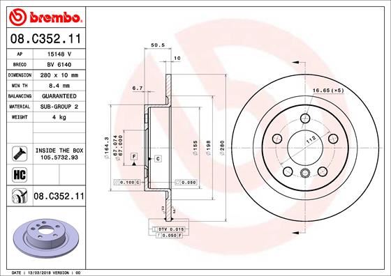 BREMBO 08.C352.11 Fren Sistemleri Fren Diski - BMW i3 (I01) uyumlu