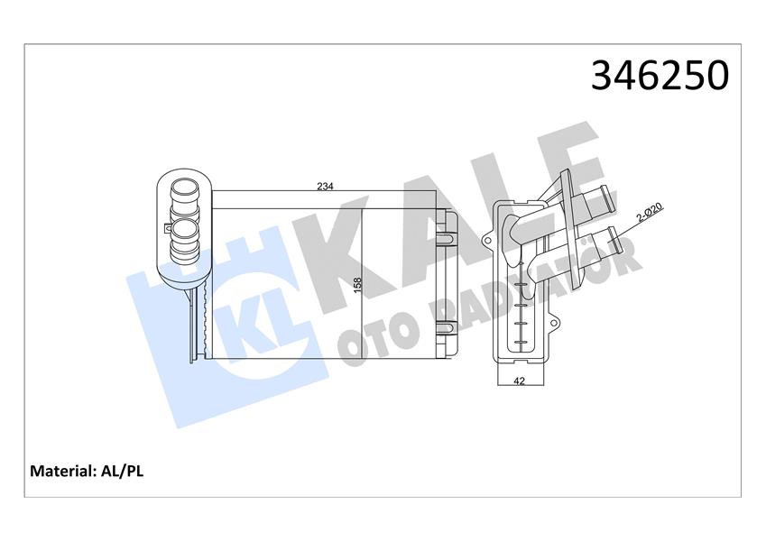 KALE OTO RADYATÖR 346250 İklimlendirme Sistemi İç Mekan Isı Değiştirici - VW GOLF II (19E, 1G1) uyumlu