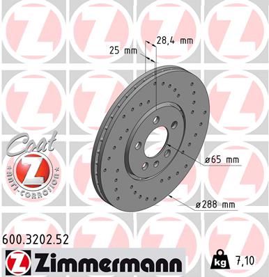 ZIMMERMANN 600.3202.52 Fren Sistemleri Fren Diski - VW PASSAT B3/B4 (3A2, 35I) uyumlu