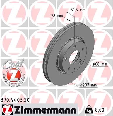 ZIMMERMANN 370.4403.20 Fren Sistemleri Fren Diski - MAZDA CX-5 (KE, GH) uyumlu