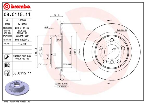 BREMBO 08.C115.11 Fren Sistemleri Fren Diski - BMW 1 (F20) uyumlu