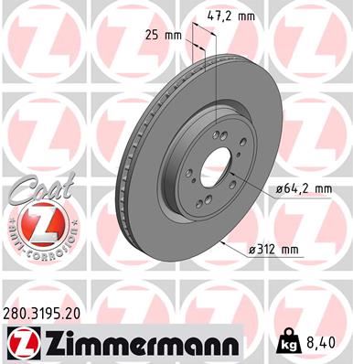 ZIMMERMANN 280.3195.20 Fren Sistemleri Fren Diski - HONDA CR-V V (RW_, RT_) uyumlu
