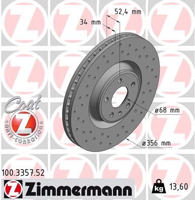 ZIMMERMANN 100.3357.52 Fren Sistemleri Fren Diski - AUDI A7 Sportback (4GA, 4GF) uyumlu