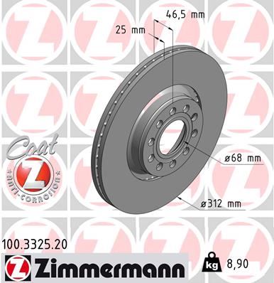 ZIMMERMANN 100.3325.20 Fren Sistemleri Fren Diski - VW PASSAT B5.5 (3B3) uyumlu